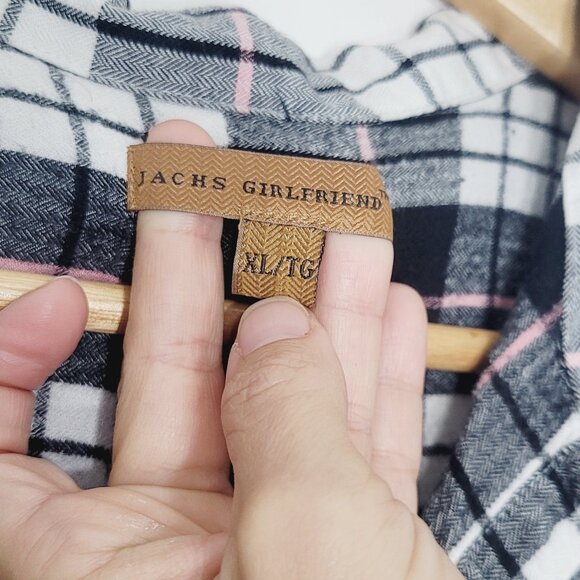 JACHS Girlfriend Women's Black White Plaid Cap Sleeve Button-Down Shirt Size XL - Picture 8 of 12